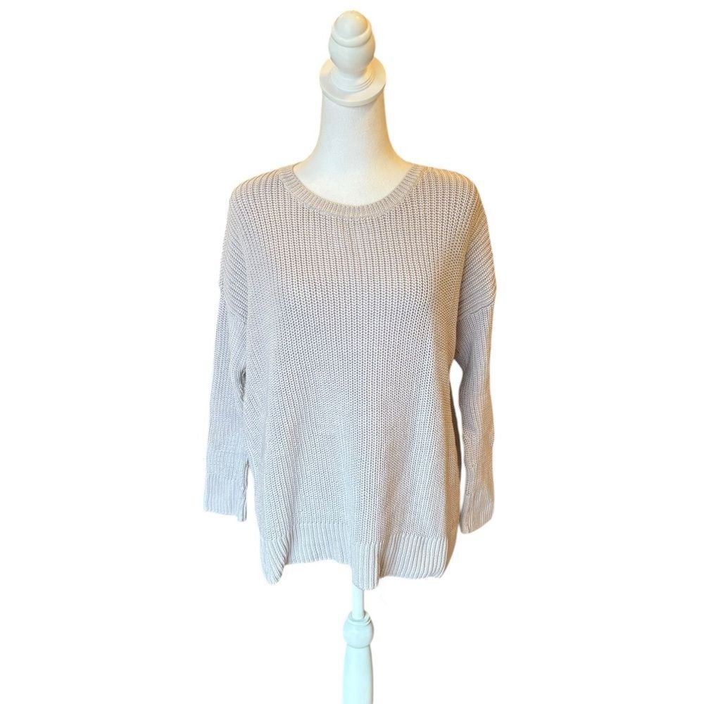 Eileen Fisher Organic Cotton Round Neck Sweater Size Small Cream Pale Purple